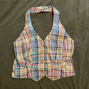 Vintage cropped plaid halter top